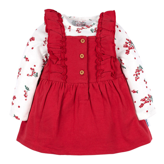 2-Piece Baby Girls Red Holly Berries Jumper & Bodysuit Set